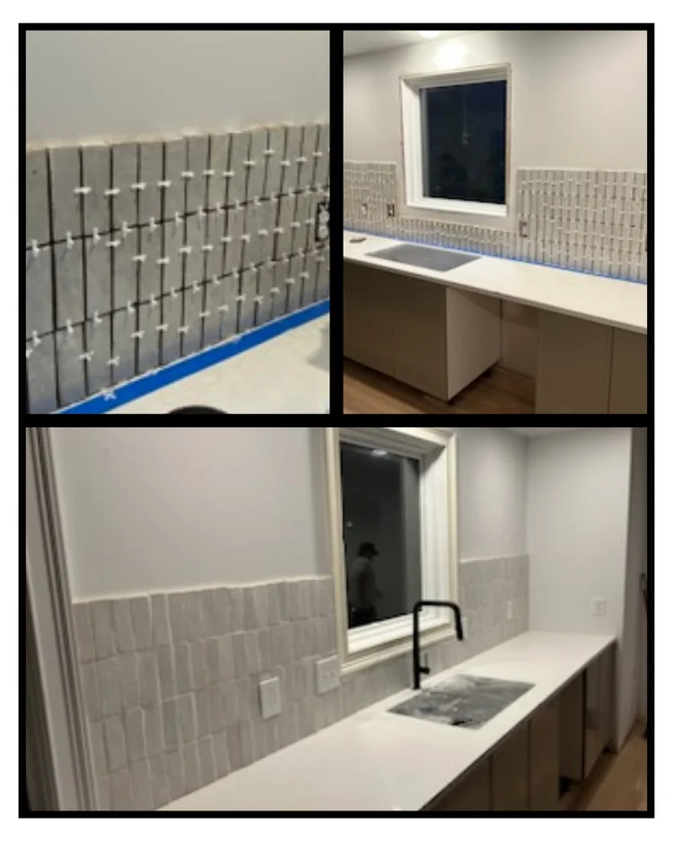 Kitchen backsplash installation before and after photo