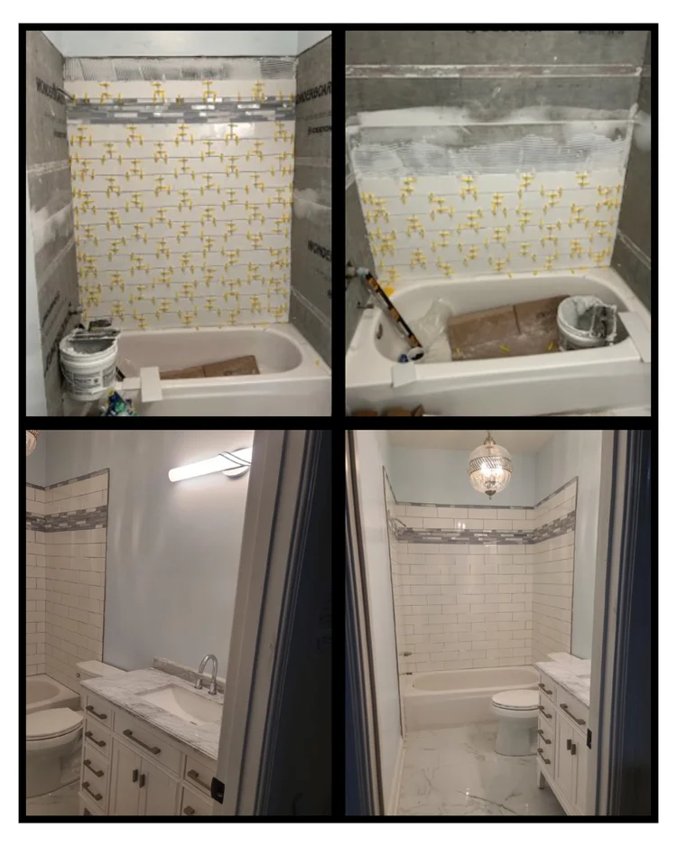 Bathroom tile installation before and after photo