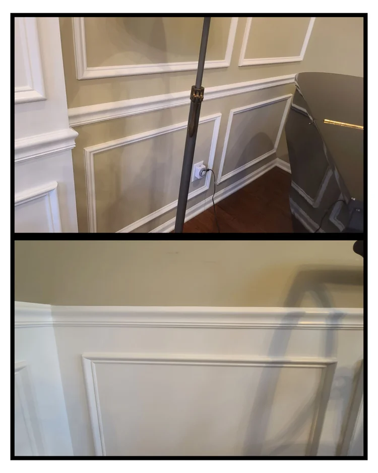 Custom wainscotting trim and painting before and after photo