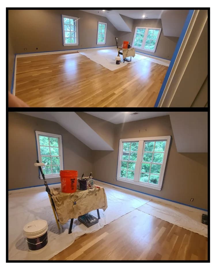 Flooring and room painting before and after photo