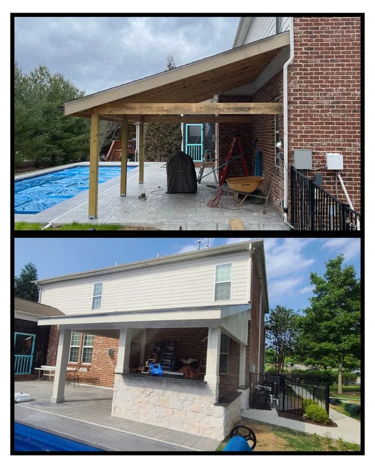 Poolside outdoor kitchen bar before and after photo